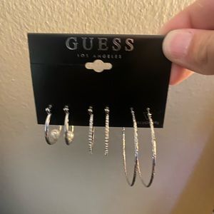 NEW Guess silver 3 hoop earrings set